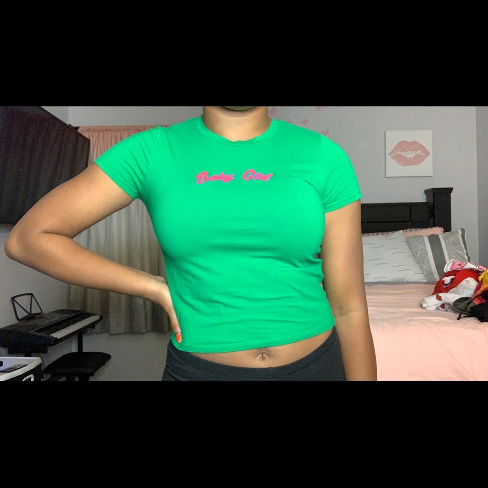 Green “baby girl” cropped top